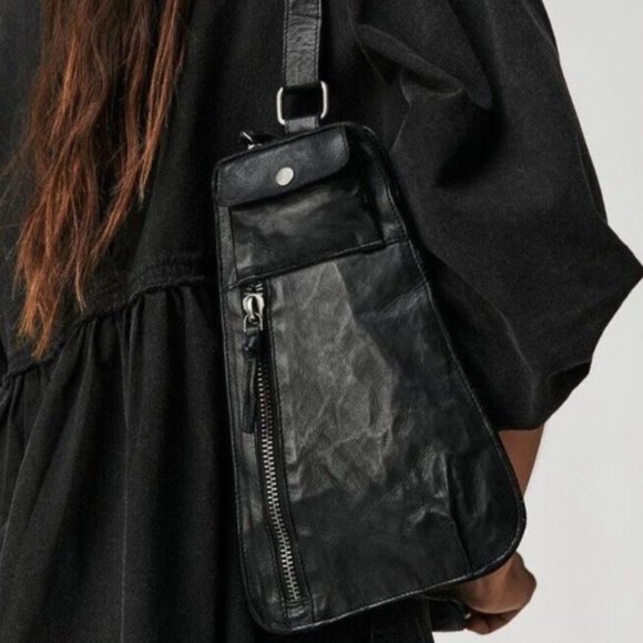 Free People Handbags - SOLD Free People Women's Jagger Slim Leather Sling Bag Black NWT $78